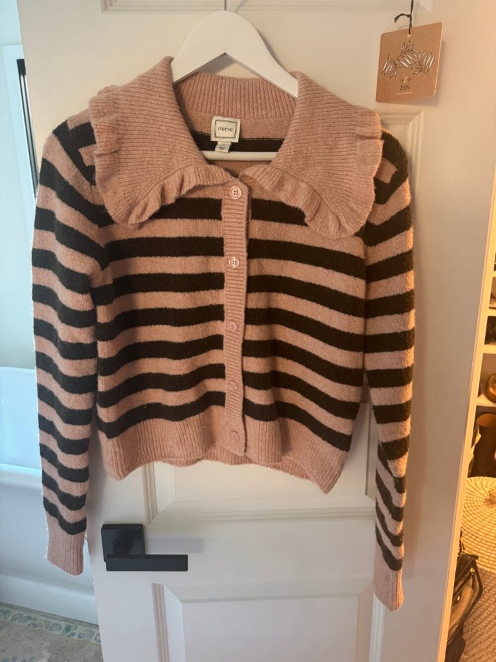 Maeve The Aisley Striped Ruffle Collar Cardigan